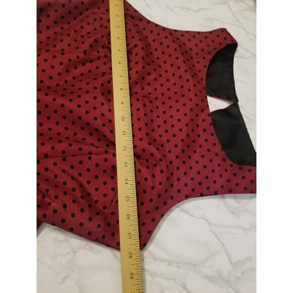 Danny And Nicole Dress Sz 8 Red With Black Polka Dots with black belt Pockets - Picture 10 of 12